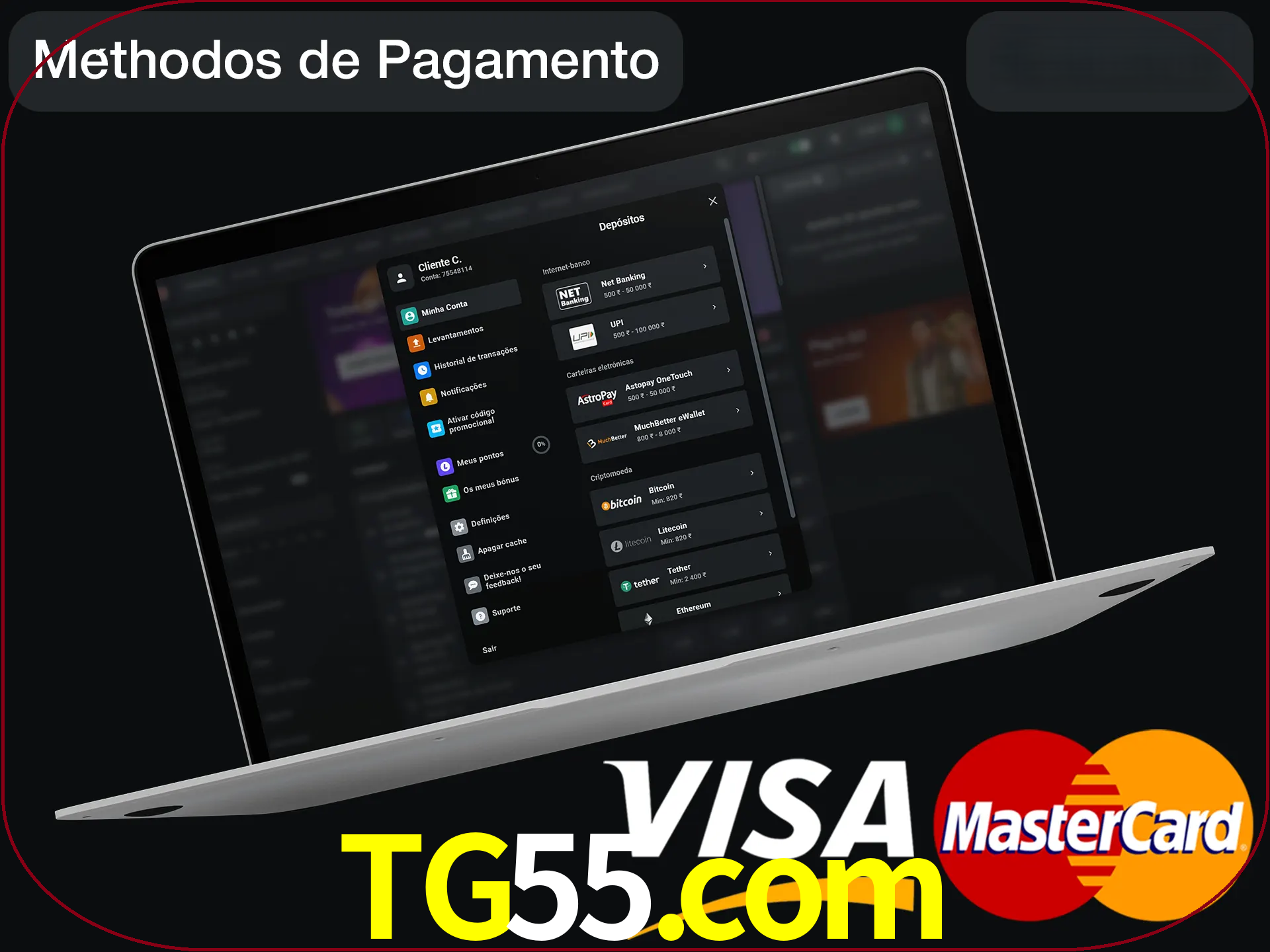 Use seu método de depósito preferido.